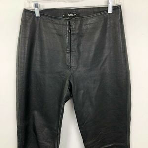 2000s Y2K VTG DKNY 100% Leather Boot Cut Pants Black